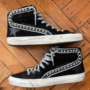 Golden Goose Black Suede Sneakers w/ Silver Studs